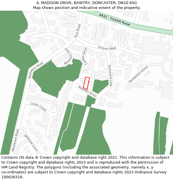 4, MADISON DRIVE, BAWTRY, DONCASTER, DN10 6SG: Location map and indicative extent of plot