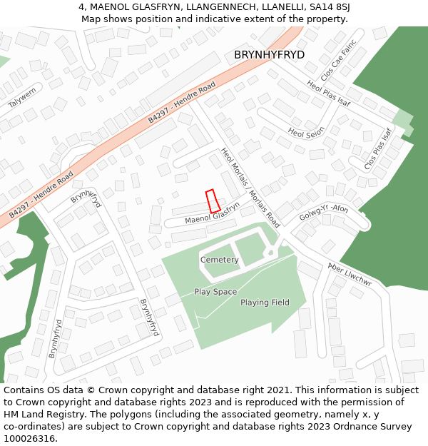 4, MAENOL GLASFRYN, LLANGENNECH, LLANELLI, SA14 8SJ: Location map and indicative extent of plot