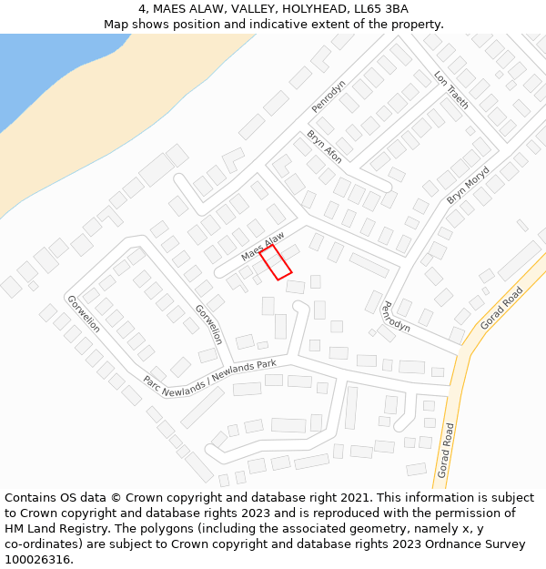 4, MAES ALAW, VALLEY, HOLYHEAD, LL65 3BA: Location map and indicative extent of plot