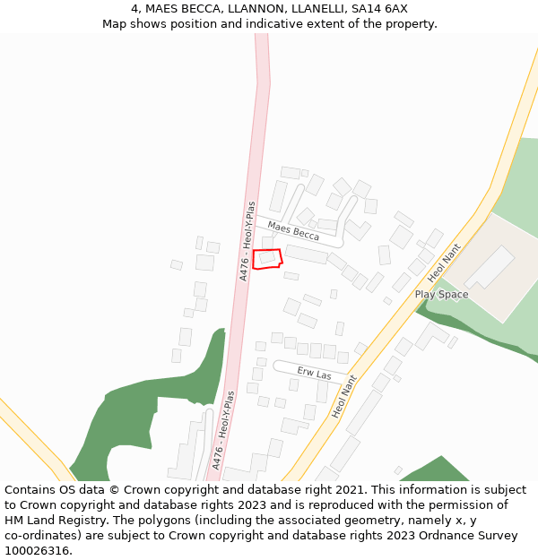 4, MAES BECCA, LLANNON, LLANELLI, SA14 6AX: Location map and indicative extent of plot