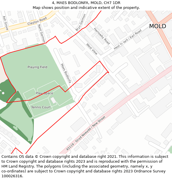 4, MAES BODLONFA, MOLD, CH7 1DR: Location map and indicative extent of plot