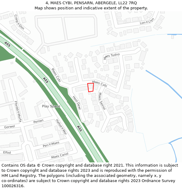 4, MAES CYBI, PENSARN, ABERGELE, LL22 7RQ: Location map and indicative extent of plot