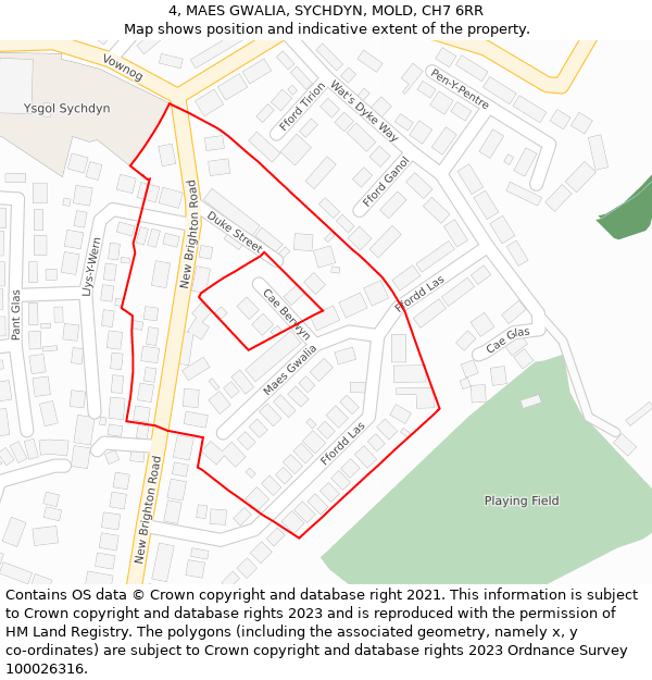 4, MAES GWALIA, SYCHDYN, MOLD, CH7 6RR: Location map and indicative extent of plot