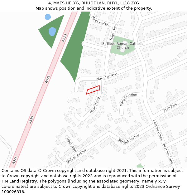 4, MAES HELYG, RHUDDLAN, RHYL, LL18 2YG: Location map and indicative extent of plot