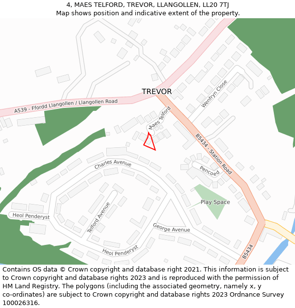 4, MAES TELFORD, TREVOR, LLANGOLLEN, LL20 7TJ: Location map and indicative extent of plot