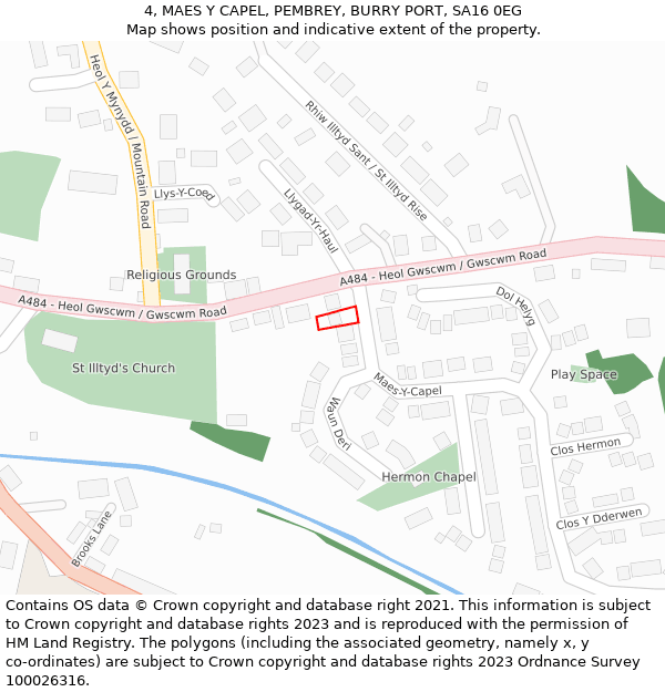 4, MAES Y CAPEL, PEMBREY, BURRY PORT, SA16 0EG: Location map and indicative extent of plot