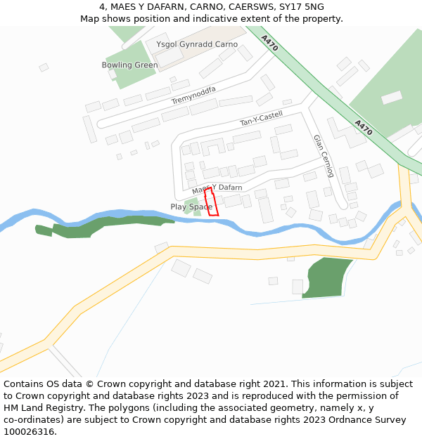 4, MAES Y DAFARN, CARNO, CAERSWS, SY17 5NG: Location map and indicative extent of plot