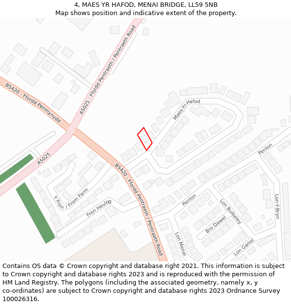 4, MAES YR HAFOD, MENAI BRIDGE, LL59 5NB: Location map and indicative extent of plot