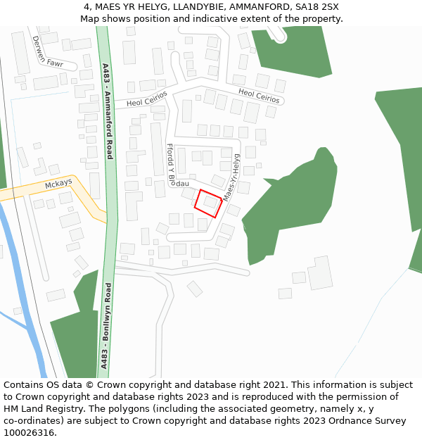 4, MAES YR HELYG, LLANDYBIE, AMMANFORD, SA18 2SX: Location map and indicative extent of plot