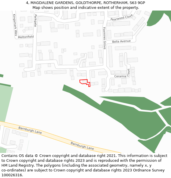 4, MAGDALENE GARDENS, GOLDTHORPE, ROTHERHAM, S63 9GP: Location map and indicative extent of plot