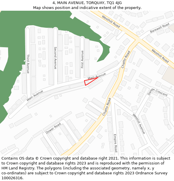 4, MAIN AVENUE, TORQUAY, TQ1 4JG: Location map and indicative extent of plot