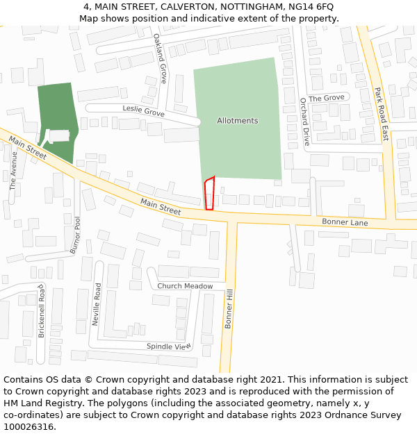 4, MAIN STREET, CALVERTON, NOTTINGHAM, NG14 6FQ: Location map and indicative extent of plot