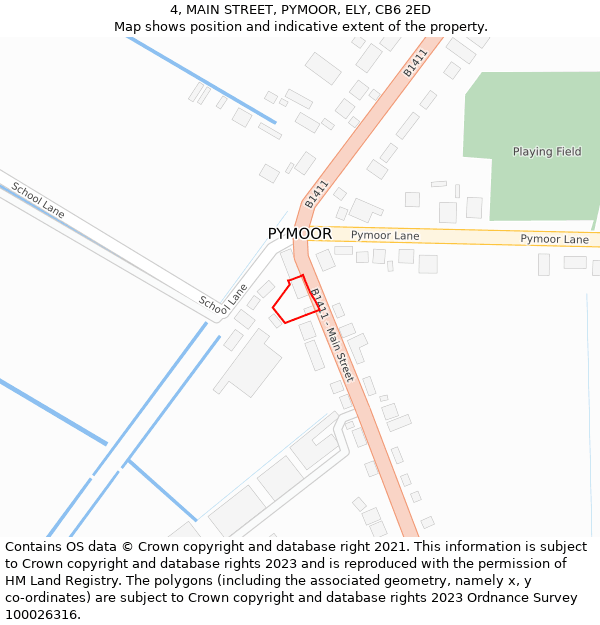 4, MAIN STREET, PYMOOR, ELY, CB6 2ED: Location map and indicative extent of plot