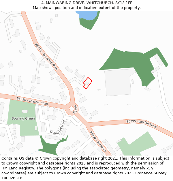 4, MAINWARING DRIVE, WHITCHURCH, SY13 1FF: Location map and indicative extent of plot