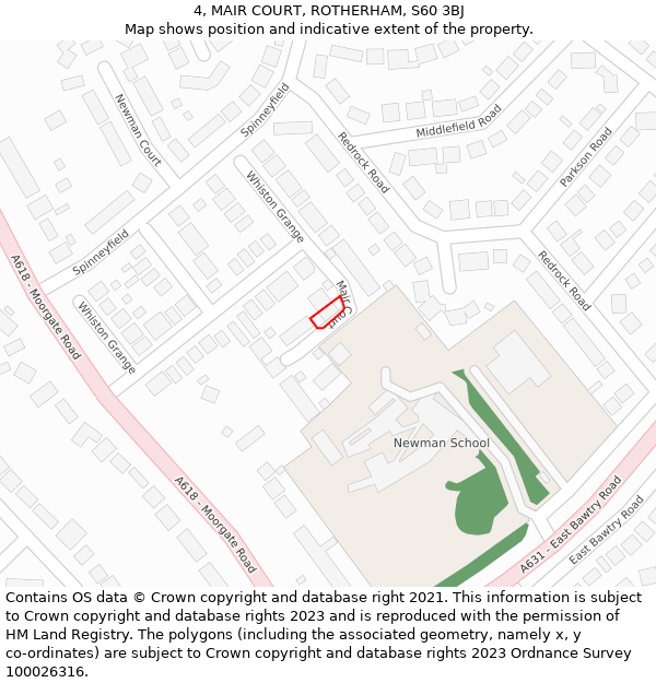 4, MAIR COURT, ROTHERHAM, S60 3BJ: Location map and indicative extent of plot