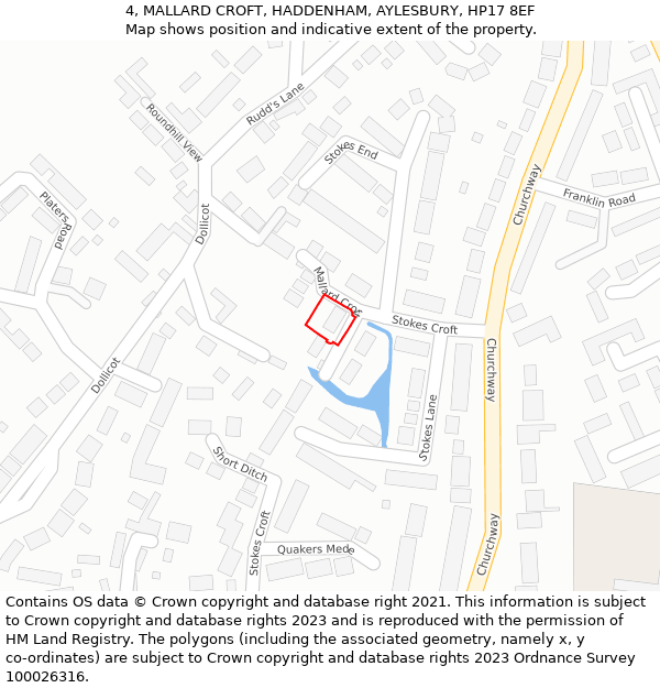 4, MALLARD CROFT, HADDENHAM, AYLESBURY, HP17 8EF: Location map and indicative extent of plot