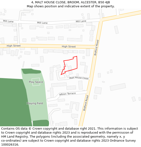 4, MALT HOUSE CLOSE, BROOM, ALCESTER, B50 4JB: Location map and indicative extent of plot