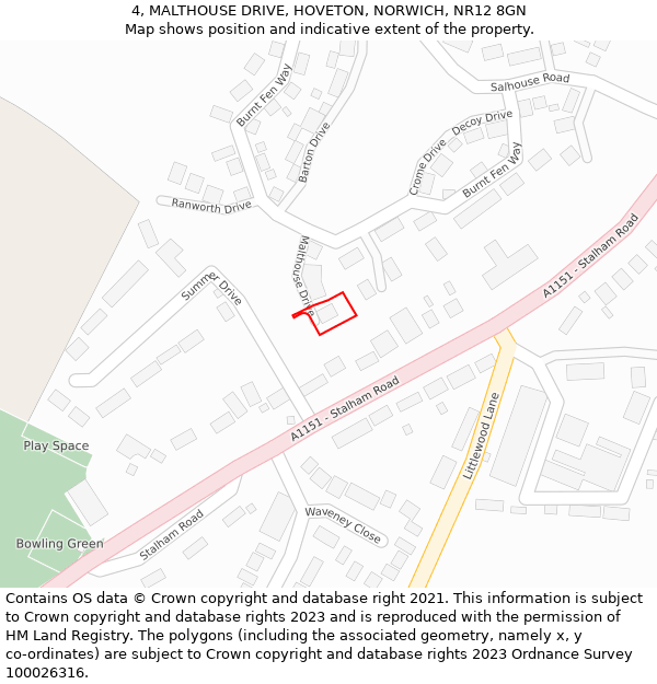 4, MALTHOUSE DRIVE, HOVETON, NORWICH, NR12 8GN: Location map and indicative extent of plot