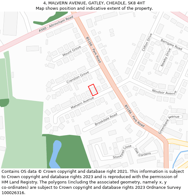 4, MALVERN AVENUE, GATLEY, CHEADLE, SK8 4HT: Location map and indicative extent of plot