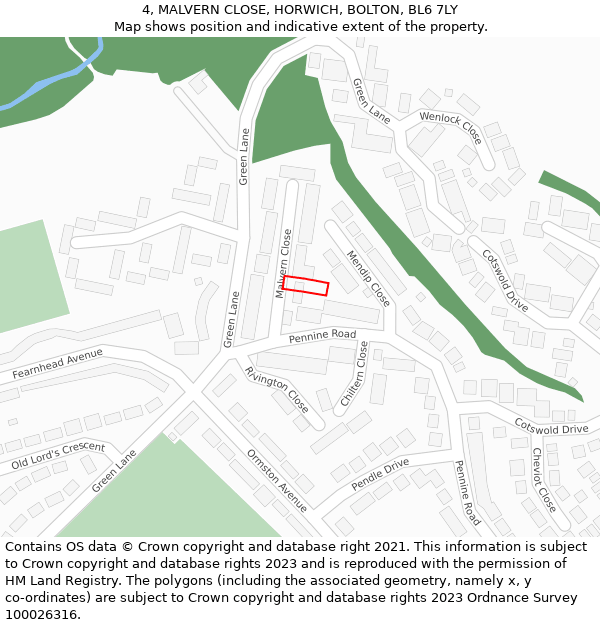 4, MALVERN CLOSE, HORWICH, BOLTON, BL6 7LY: Location map and indicative extent of plot