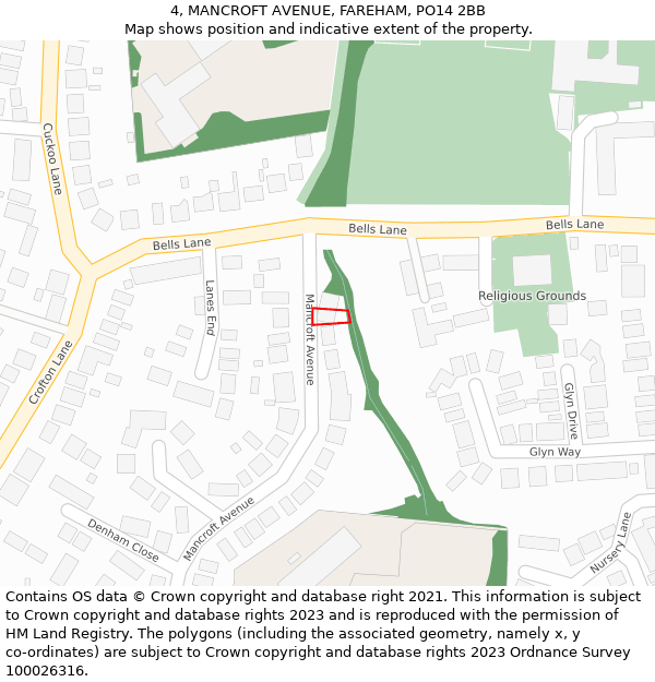 4, MANCROFT AVENUE, FAREHAM, PO14 2BB: Location map and indicative extent of plot