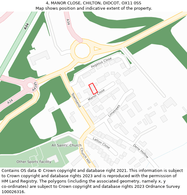 4, MANOR CLOSE, CHILTON, DIDCOT, OX11 0SS: Location map and indicative extent of plot