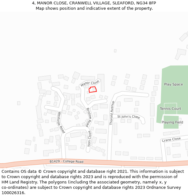 4, MANOR CLOSE, CRANWELL VILLAGE, SLEAFORD, NG34 8FP: Location map and indicative extent of plot