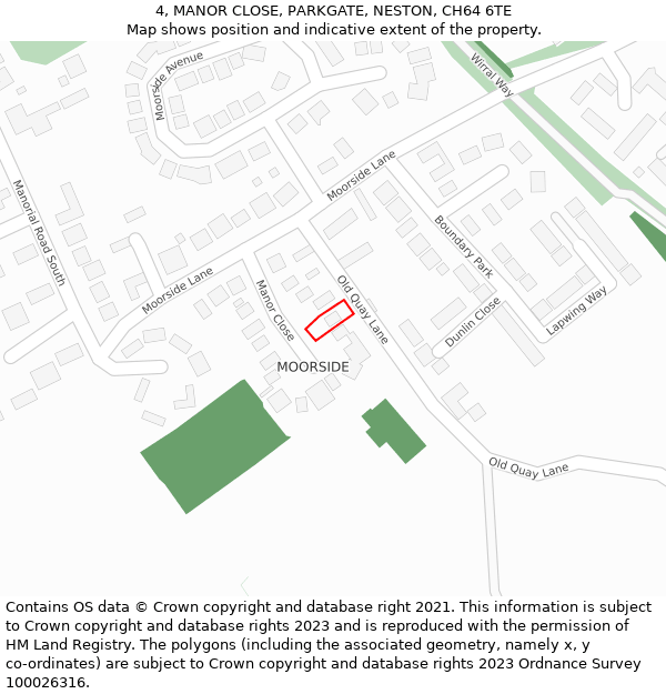 4, MANOR CLOSE, PARKGATE, NESTON, CH64 6TE: Location map and indicative extent of plot