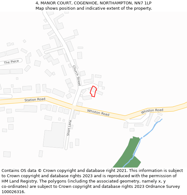 4, MANOR COURT, COGENHOE, NORTHAMPTON, NN7 1LP: Location map and indicative extent of plot