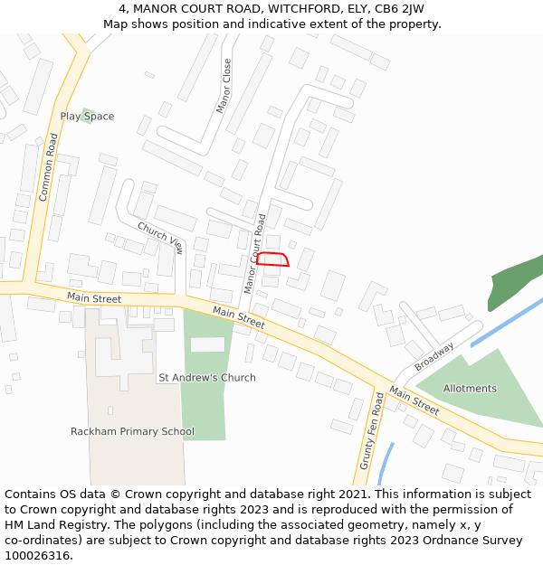 4, MANOR COURT ROAD, WITCHFORD, ELY, CB6 2JW: Location map and indicative extent of plot