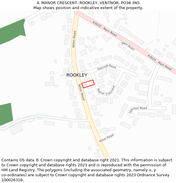 4, MANOR CRESCENT, ROOKLEY, VENTNOR, PO38 3NS: Location map and indicative extent of plot