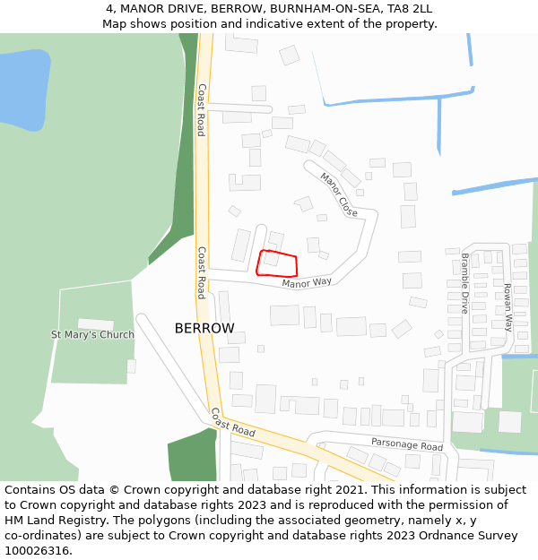 4, MANOR DRIVE, BERROW, BURNHAM-ON-SEA, TA8 2LL: Location map and indicative extent of plot