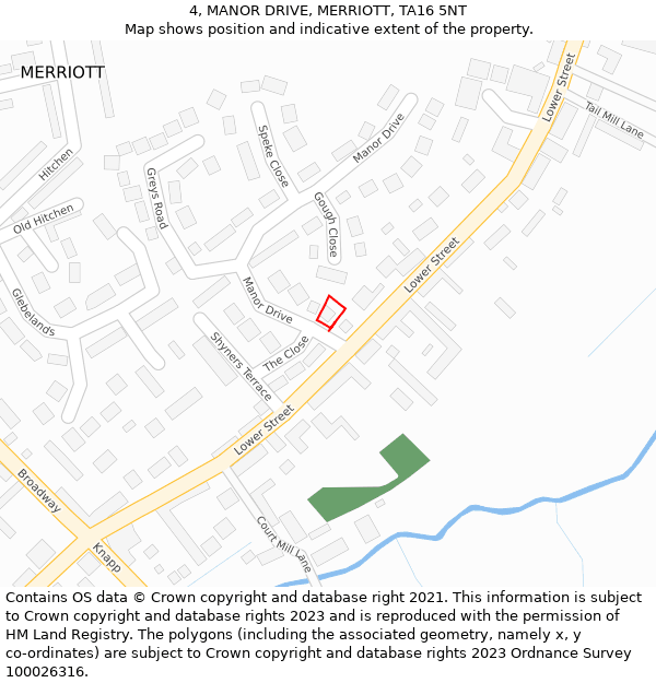 4, MANOR DRIVE, MERRIOTT, TA16 5NT: Location map and indicative extent of plot