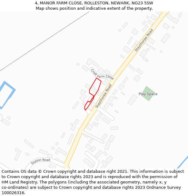 4, MANOR FARM CLOSE, ROLLESTON, NEWARK, NG23 5SW: Location map and indicative extent of plot