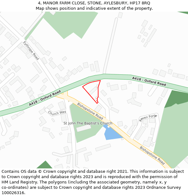 4, MANOR FARM CLOSE, STONE, AYLESBURY, HP17 8RQ: Location map and indicative extent of plot