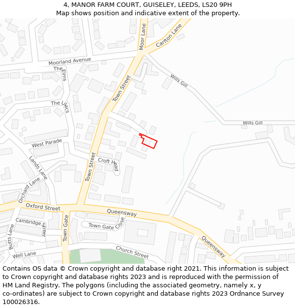 4, MANOR FARM COURT, GUISELEY, LEEDS, LS20 9PH: Location map and indicative extent of plot