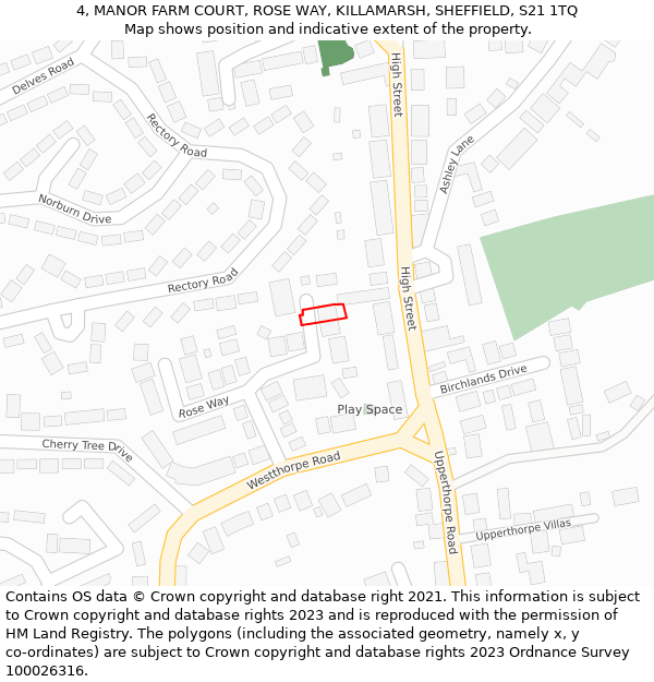 4, MANOR FARM COURT, ROSE WAY, KILLAMARSH, SHEFFIELD, S21 1TQ: Location map and indicative extent of plot