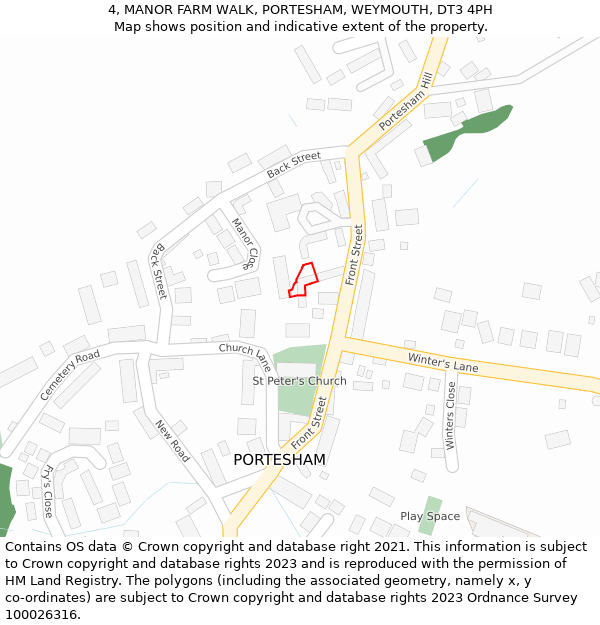 4, MANOR FARM WALK, PORTESHAM, WEYMOUTH, DT3 4PH: Location map and indicative extent of plot