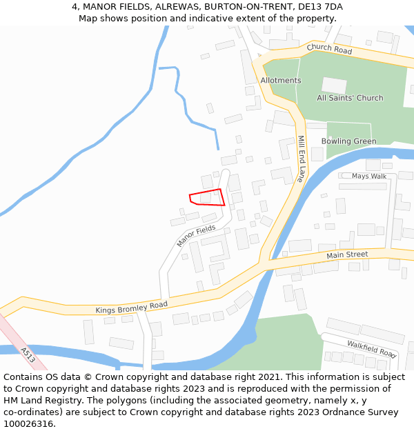 4, MANOR FIELDS, ALREWAS, BURTON-ON-TRENT, DE13 7DA: Location map and indicative extent of plot
