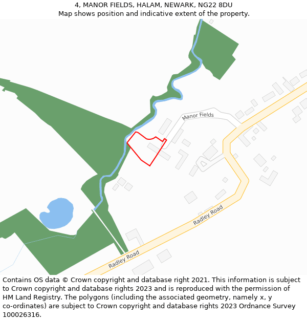 4, MANOR FIELDS, HALAM, NEWARK, NG22 8DU: Location map and indicative extent of plot