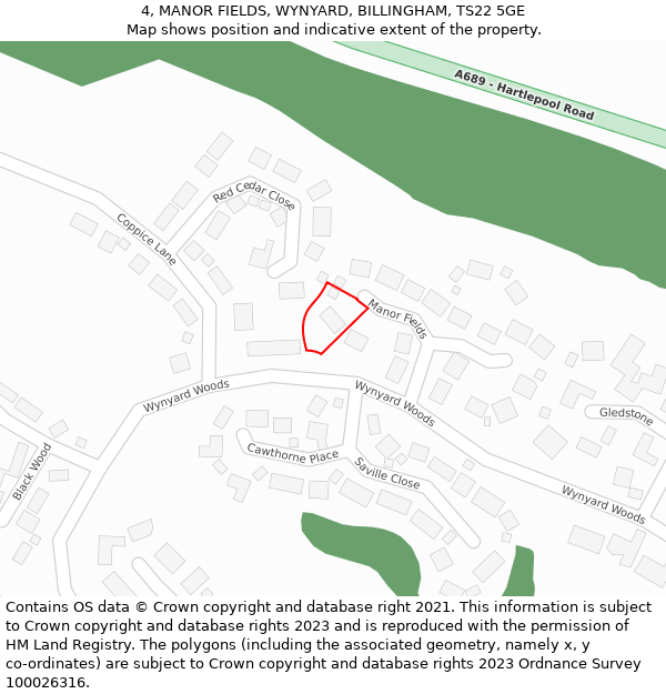 4, MANOR FIELDS, WYNYARD, BILLINGHAM, TS22 5GE: Location map and indicative extent of plot