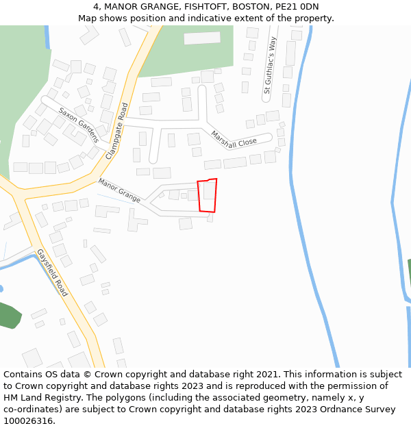 4, MANOR GRANGE, FISHTOFT, BOSTON, PE21 0DN: Location map and indicative extent of plot