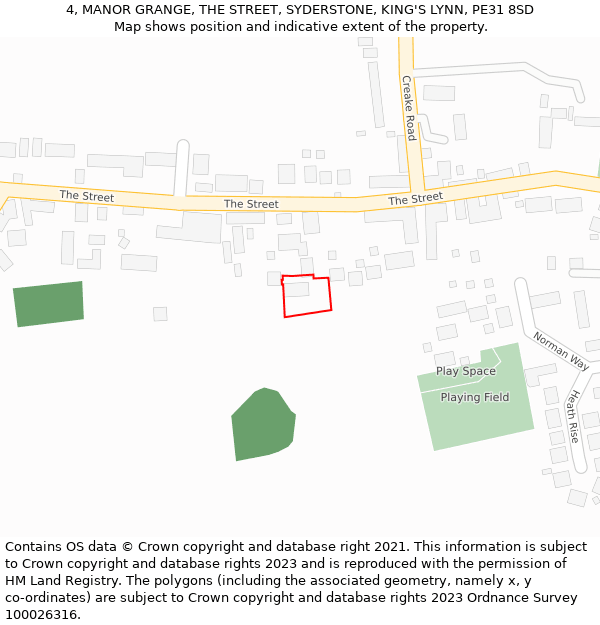 4, MANOR GRANGE, THE STREET, SYDERSTONE, KING'S LYNN, PE31 8SD: Location map and indicative extent of plot