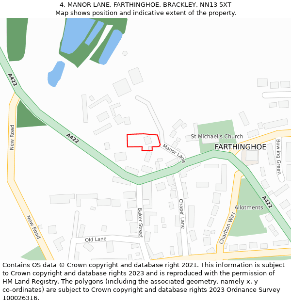 4, MANOR LANE, FARTHINGHOE, BRACKLEY, NN13 5XT: Location map and indicative extent of plot