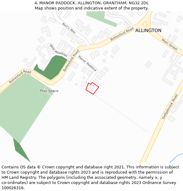 4, MANOR PADDOCK, ALLINGTON, GRANTHAM, NG32 2DL: Location map and indicative extent of plot