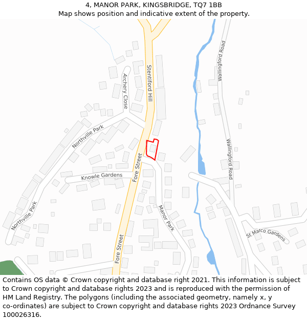 4, MANOR PARK, KINGSBRIDGE, TQ7 1BB: Location map and indicative extent of plot