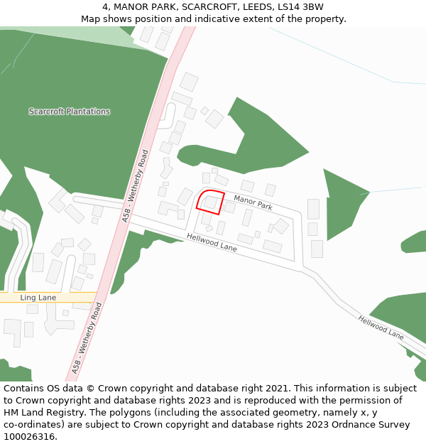 4, MANOR PARK, SCARCROFT, LEEDS, LS14 3BW: Location map and indicative extent of plot