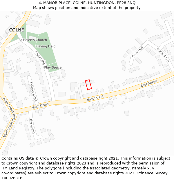 4, MANOR PLACE, COLNE, HUNTINGDON, PE28 3NQ: Location map and indicative extent of plot