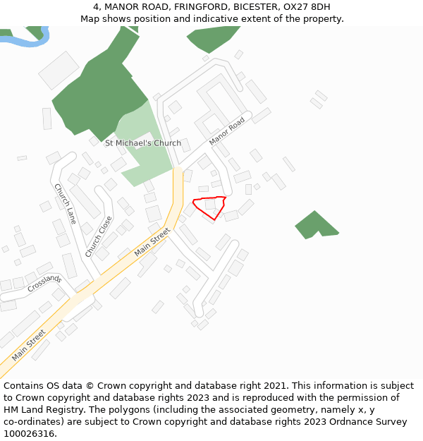 4, MANOR ROAD, FRINGFORD, BICESTER, OX27 8DH: Location map and indicative extent of plot