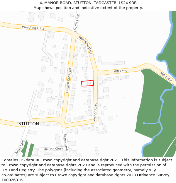 4, MANOR ROAD, STUTTON, TADCASTER, LS24 9BR: Location map and indicative extent of plot